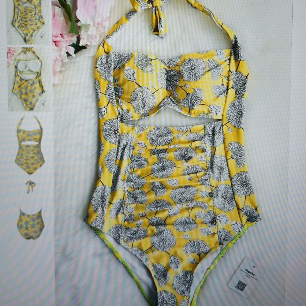 Cupshe dandelion love print one piece bathing suit